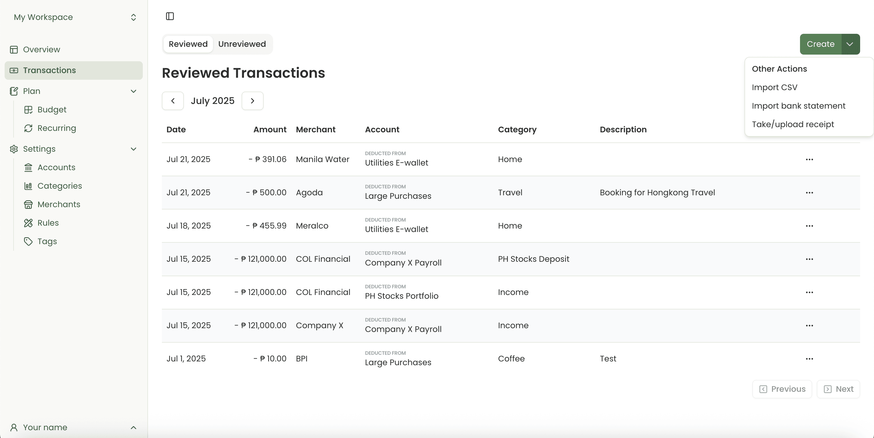 Bank Statement Import